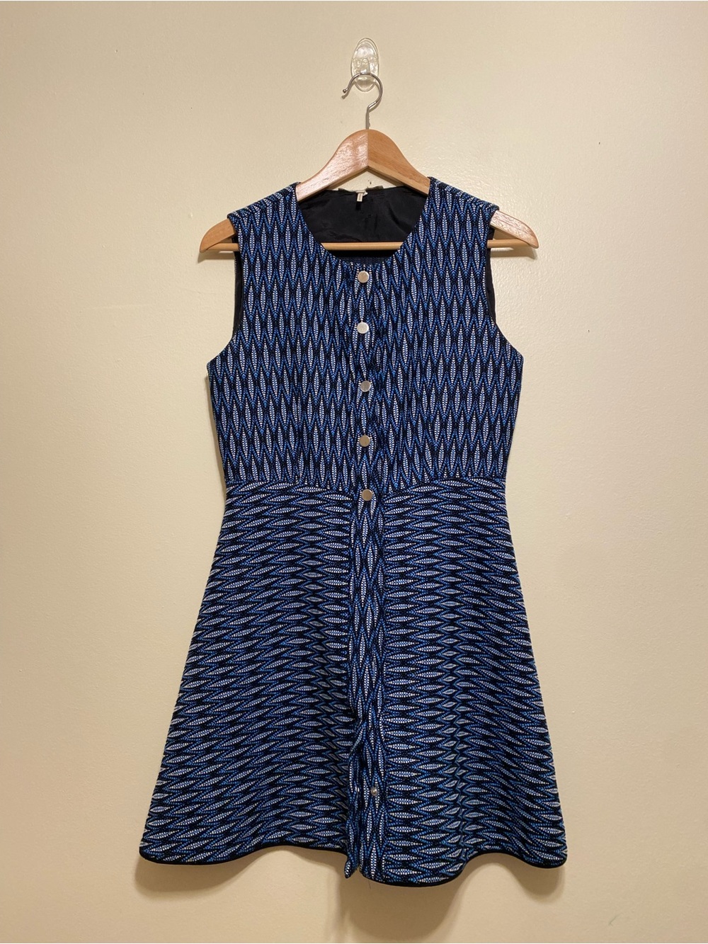 Maje Sleeveless Blue Patterned A-Line Dress. Size 3